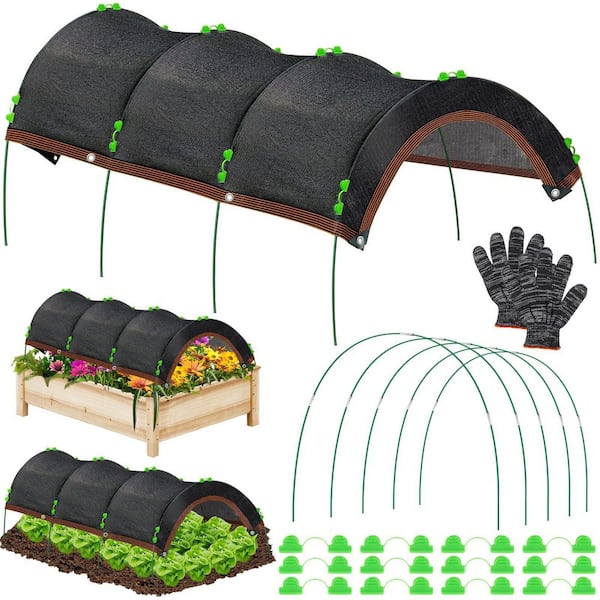 78.7 in. x 39.4 in. 70% Garden Sun Shade Cloth with Hoops, Raised Garden Bed Shade Cover for Outdoor Plants, Black