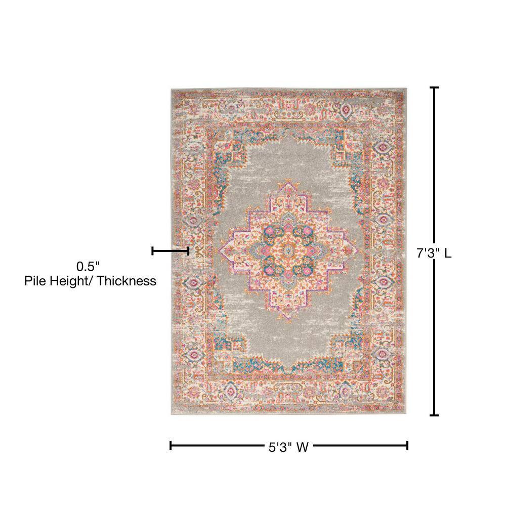 Gray Geometric Synthetic Boho-Chic Area Rug