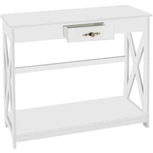 40.16 in. White Rectangle MDF Console Table with 1-Drawers and 1 Shelf