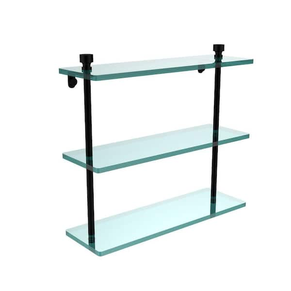 Allied Brass Foxtrot 16 in. L x 15 in. H x 5 in. W 3-Tier Clear Glass Bathroom Shelf in Matte Black