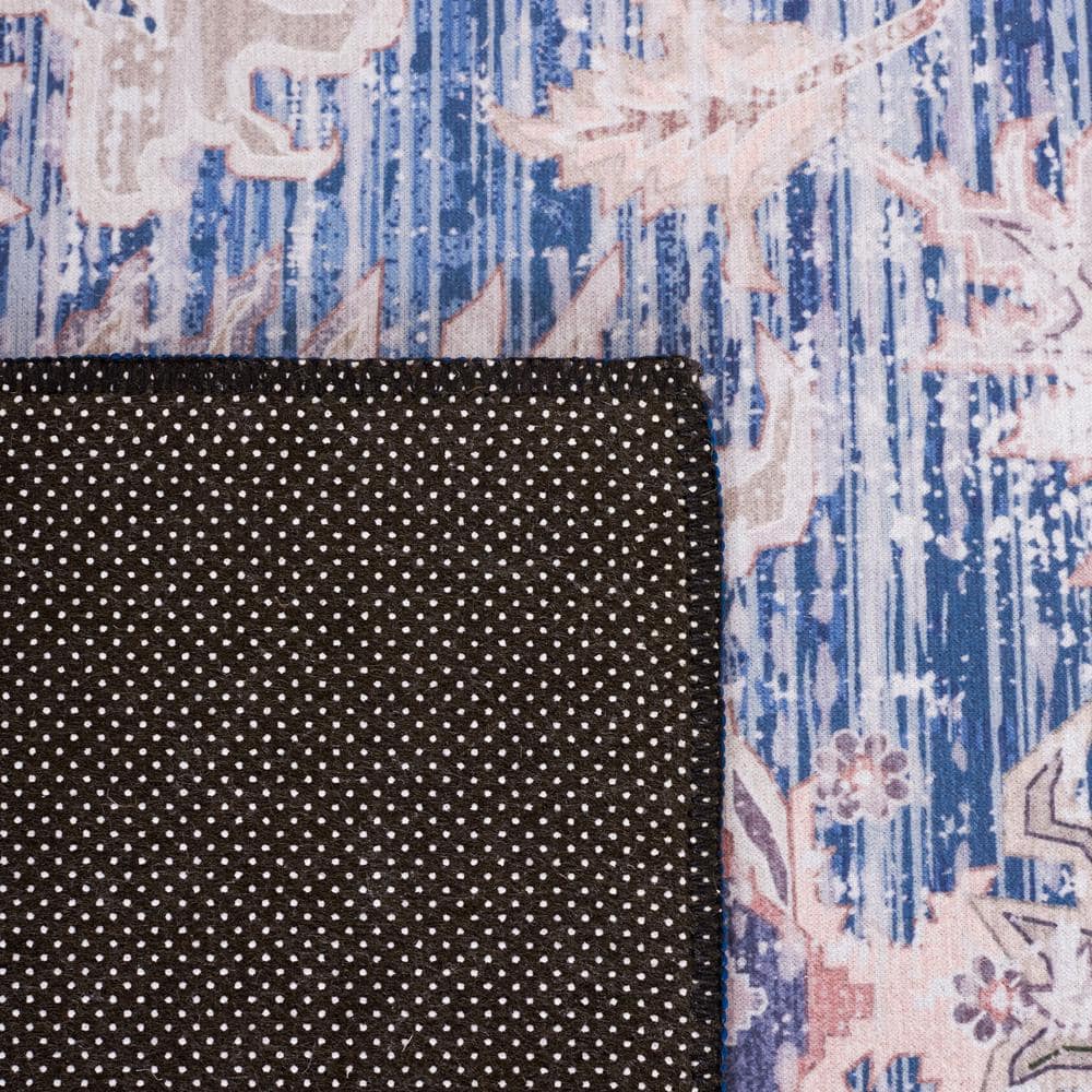 8' x 10' Blue and Charcoal Washable Synthetic Area Rug