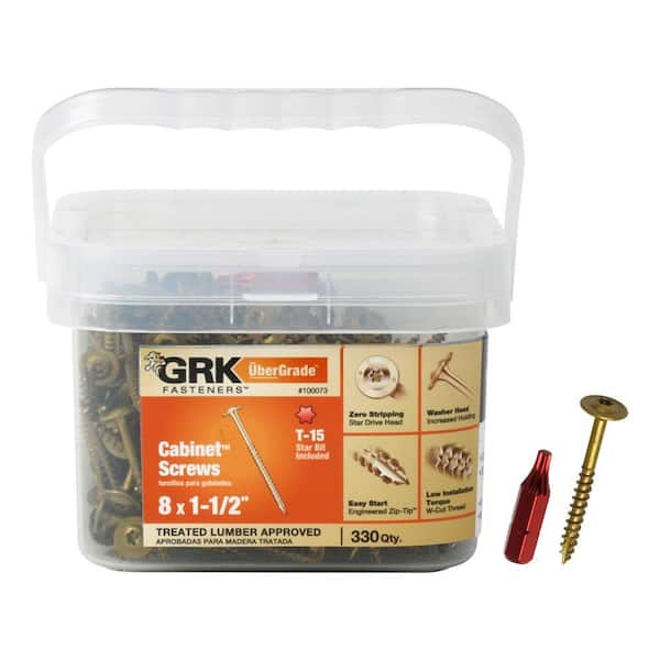 GRK Fasteners #8 x 1-1/2 in. Star Drive Washer Head Low Profile Cabinet Wood Screw Pail (330-Piece)