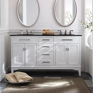 Manor Grove 61 in. W x 22 in. D x 35 in. H Double Sink Freestanding Bath Vanity in White with Black Granite Top