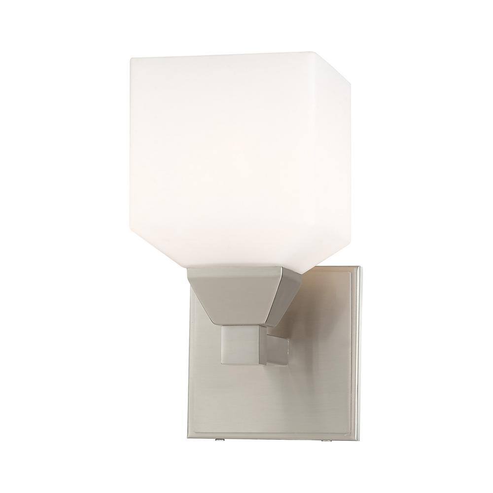 Aragon Satin Opal White Glass 1-Light Sconce in Brushed Nickel