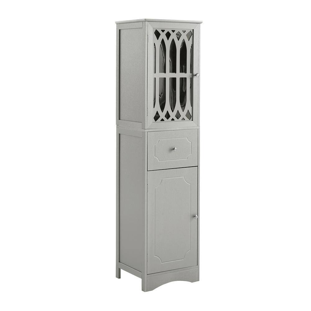16.5 in. W x 14.2 in. D x 63.8 in. H Gray Linen Cabinet with Drawer and Doo