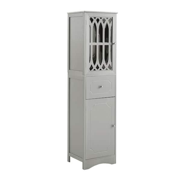 Unbranded 16.5 in. W x 14.2 in. D x 63.8 in. H Gray Linen Cabinet with Drawer and Doors, Acrylic Door, Adjustable Shelf