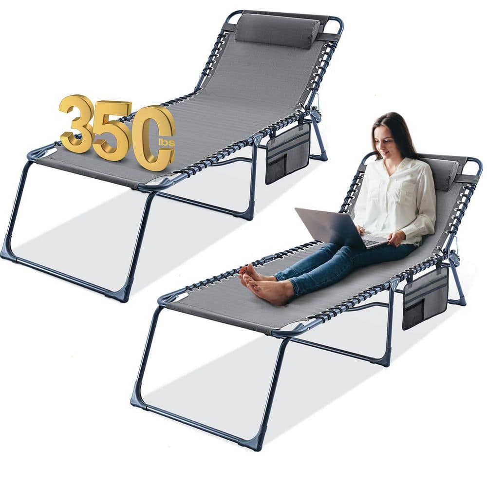 2-Piece Folding Chaise Lounge, 16 in. High Portable Sunbathing Chair, Outdo