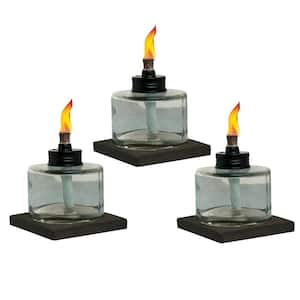 4 in. Mixed Material Votive Glass Table Torch Brown and Clear (3-Pack)