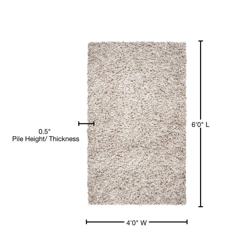 Hand-Tufted Beige/Ivory Synthetic Shag Area Rug, 4' x 6'