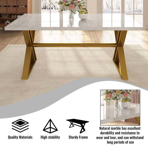 Clihome Natural Marble Top 71 in. Pedestal Dining Table with