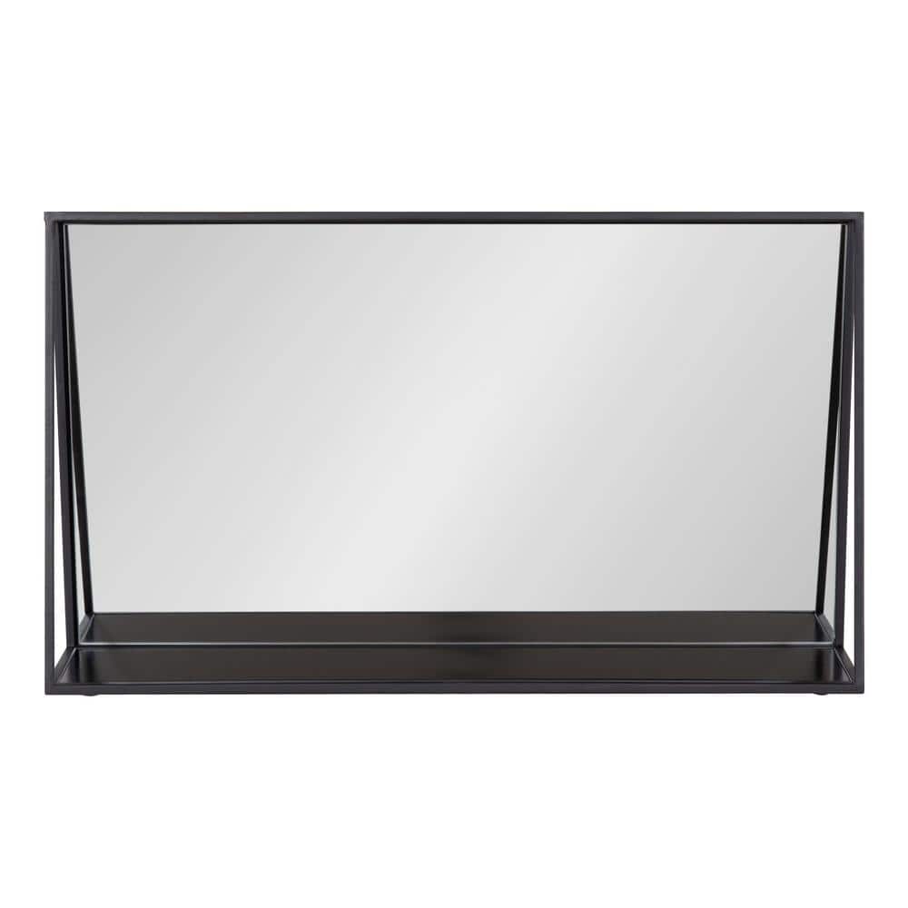 Lintz 32" Black Iron Rectangular Vanity Mirror with Shelf