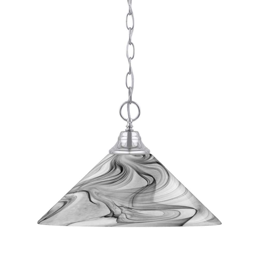 Kingston 100-Watt 1 Light Chrome Shaded Pendant Light with 16 in. Onyx Swir