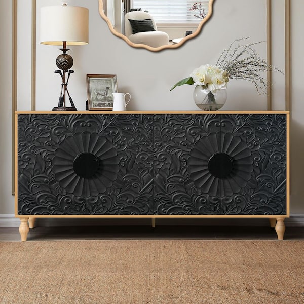 Boosicavelly Black MDF 62.99 in. Sideboard with 2-Adjustable Shelves