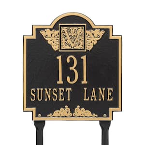 Monogram Standard Lawn Square Black/Gold 2-Line Address Plaque