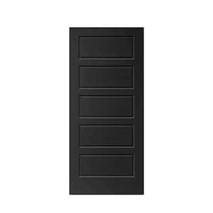 36 in. x 80 in. 5-Panel Hollow Core Black Stained Composite MDF Interior Door Slab for Pocket Door