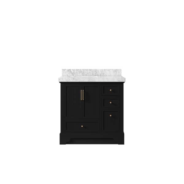 Willow Collections Alys 36 in. W x 22 in. D x 36 in. H Left Offset Sink Bath Vanity in Black with 2 in. Carrara Marble Top