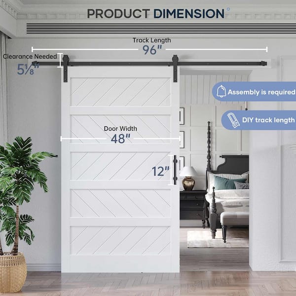 48 in. x 84 in. 5-Panel White Finished MDF Sliding Barn Door with Hardware Kit