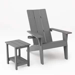 Oversize Modern Grey Plastic Outdoor Patio Adirondack Chair with Double Layer Square Side Table