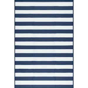 Luna Navy 9 ft. x 12 ft. Stripes Indoor/Outdoor Area Rug