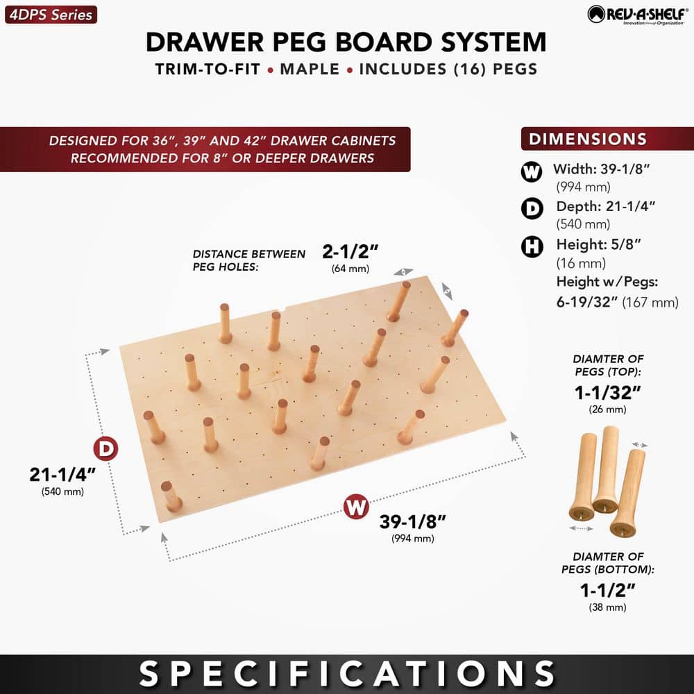 Natural Maple Wood Trimmable Pegboard Drawer Organizer with 16 Pegs