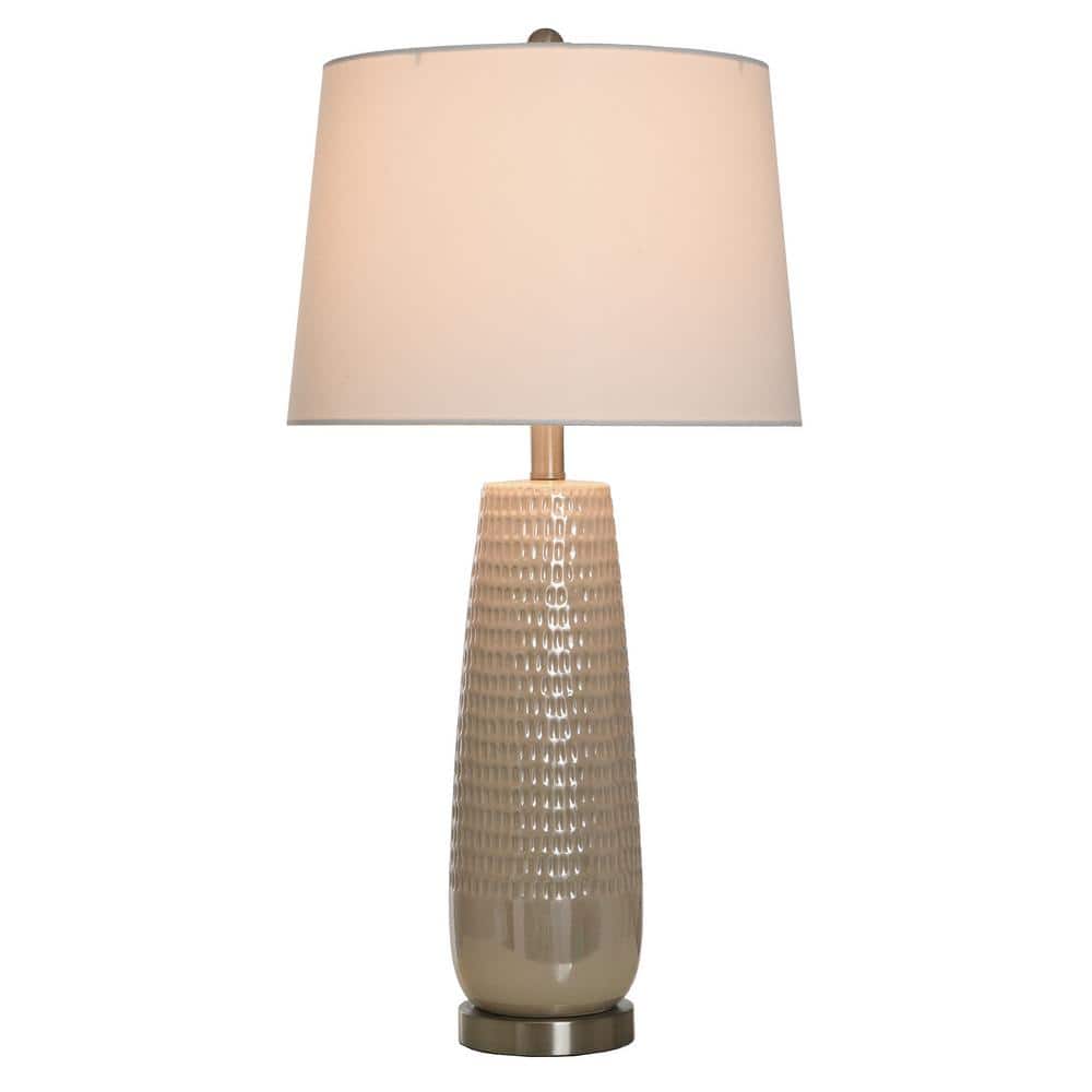 Cream Ceramic Table Lamp with Off-White Shade