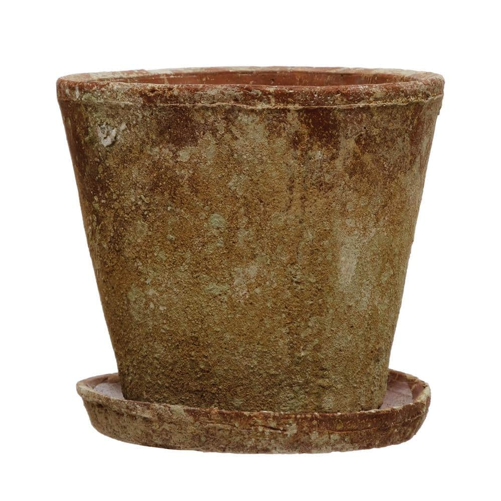 Storied Home 9.62 in. W x 9.25 in. H Large Round Distressed Terracotta ...