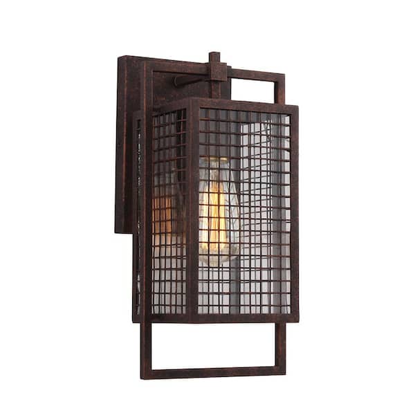 Eglo Garraux 1-Light Rust Outdoor Wall Light Sconce with Clear Glass Shade