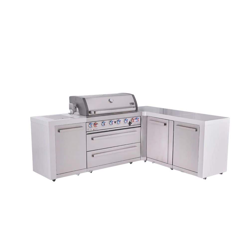 Deluxe 6-Burner 94 in. x 75 in. L-Shaped Modular Outdoor Kitchen Propane Natural Gas BBQ Grill Island in Stainless Steel price history on PriceWatchPro