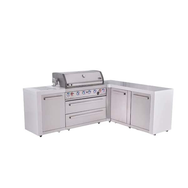 Deluxe 6-Burner 94 in. x 75 in. L-Shaped Modular Outdoor Kitchen Propane Natural Gas BBQ Grill Island in Stainless Steel