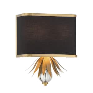 Caprio 2-Light Natural Brushed Brass Wall Sconce with Onyx Fabric Shade