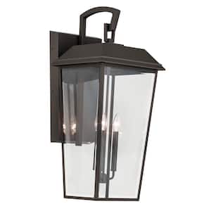 Mathus 30.25 in. 3-Light Olde Bronze Traditional Outdoor Hardwired Wall Lantern Sconce with No Bulbs Included (1-Pack)