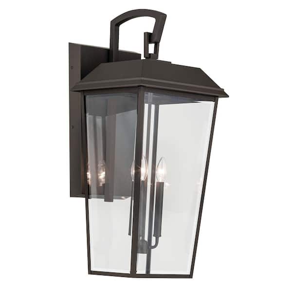 Mathus 30.25 in. 3-Light Olde Bronze Traditional Outdoor Hardwired Wall Lantern Sconce with No Bulbs Included (1-Pack)