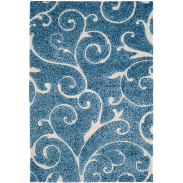 SAFAVIEH Florida Shag Light Blue/Cream 5 ft. x 8 ft. Floral Area Rug