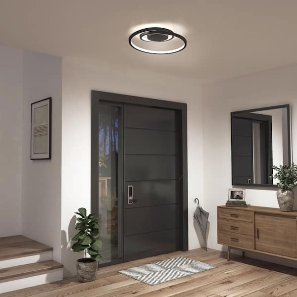 Salto 14 in. 1-Light Modern Black Integrated LED 3 CCT Flush Mount Ceiling Light Fixture for Kitchen or Bedroom