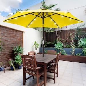7.5 ft. Market Solar Lighted LED Crank and Tilt Patio Umbrella, Table Umbrellas, UV-Resistant Canopy in Yellow