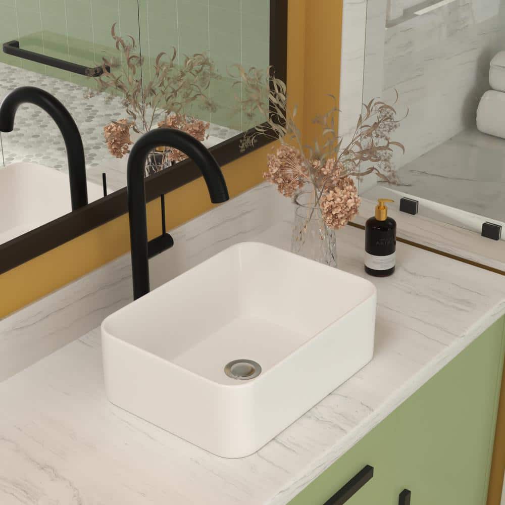 Classic 16 in. L x 12 in. W x 5 in. D White Ceramic Rectangular Bathroom Ve