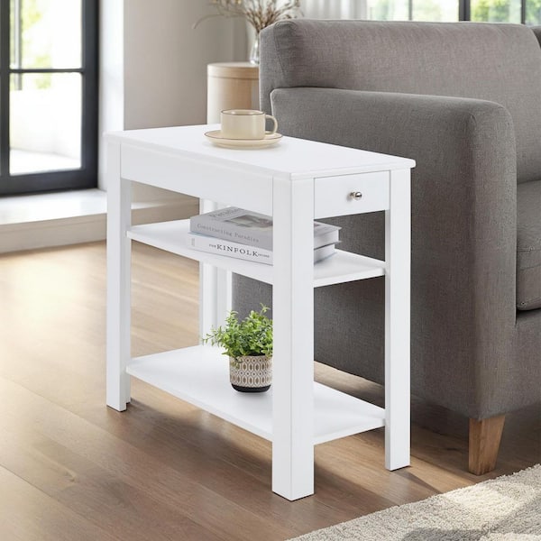 Convenience Concepts Designs2Go 11.75 in. White Rectangle MDF End Table with Shelves
