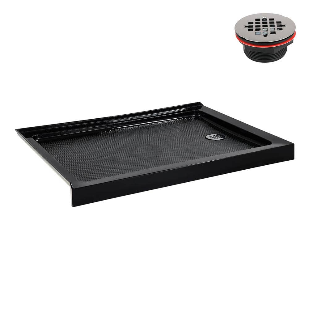 Glossy Black 48 x 36 Acrylic Corner Shower Base with Right Drain