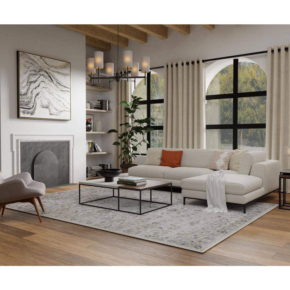Blue Blossom Border 9' x 12' Synthetic Easy-Care Area Rug