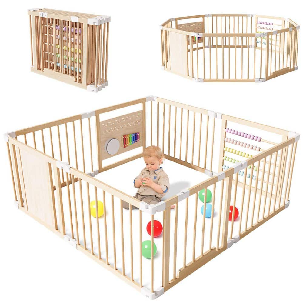 BOZTIY Foldable Wooden Baby Playpen Activity Center Adjustable Size and  Shape Portable Large Playard Baby Fence Play Area I1600280-YM-MHD01 The  Home