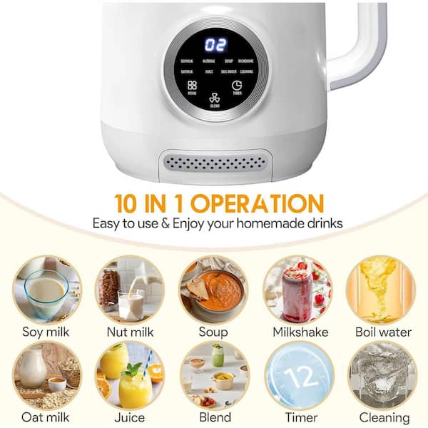 800 W 40 oz. Stainless Steel White Blender Milk Makers with Delay Start Control Keep Warm Setting Auto-Clean