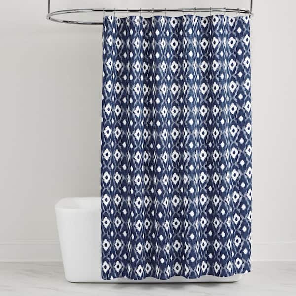 StyleWell 72 in. Dark Blue Ikat Boho Shower Curtain