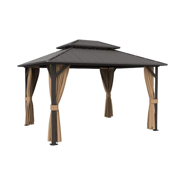 10 ft. x 14 ft. Outdoor Gazebo Double Galvanized Steel Roof, Ceiling Hook, Mosquito Netting and Curtains