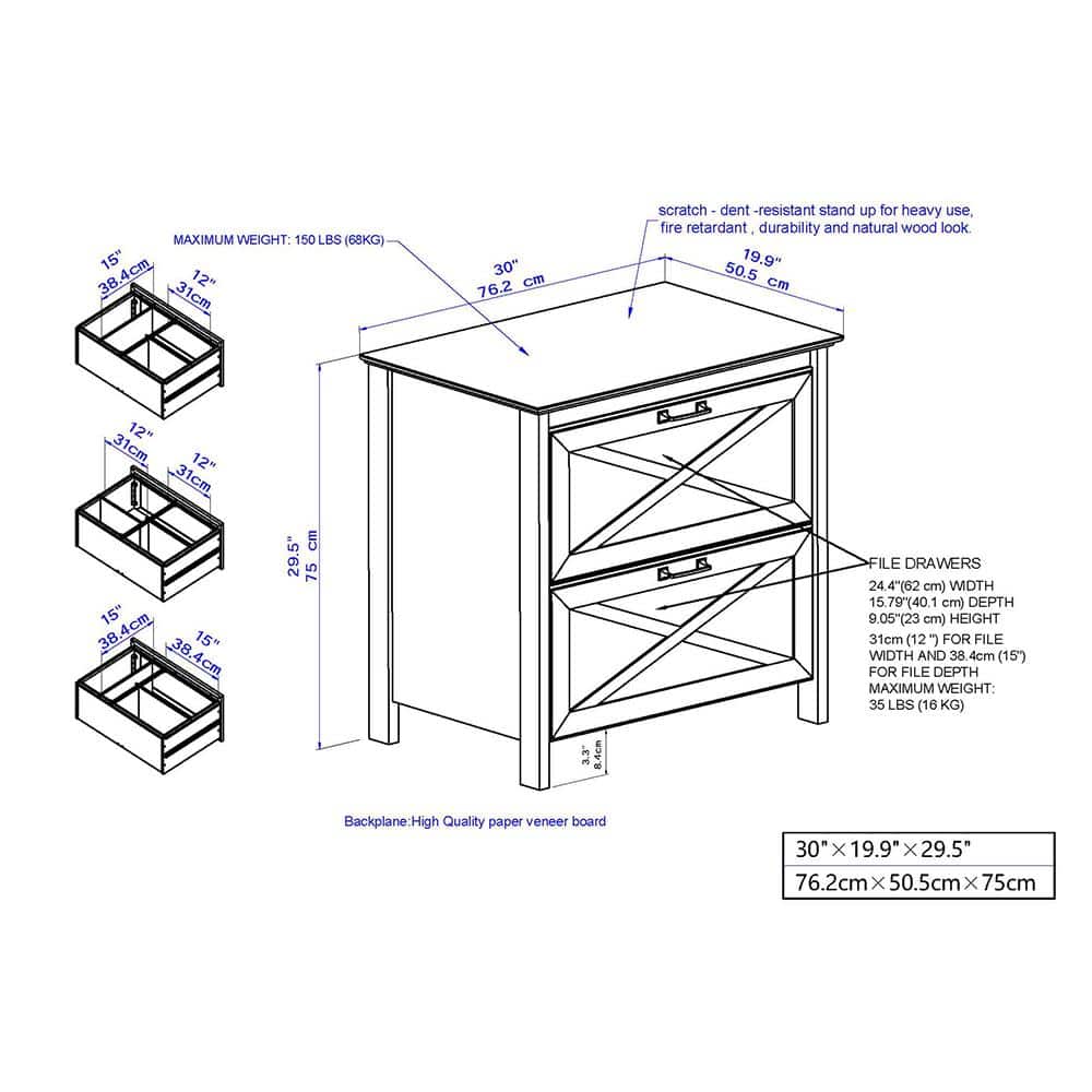 White 2-Drawer Lateral File Cabinet with Farmhouse Design