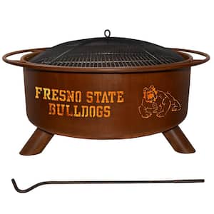 Fresno State 29 in. x 18 in. Round Steel Wood Burning Rust Fire Pit with Grill Poker Spark Screen and Cover
