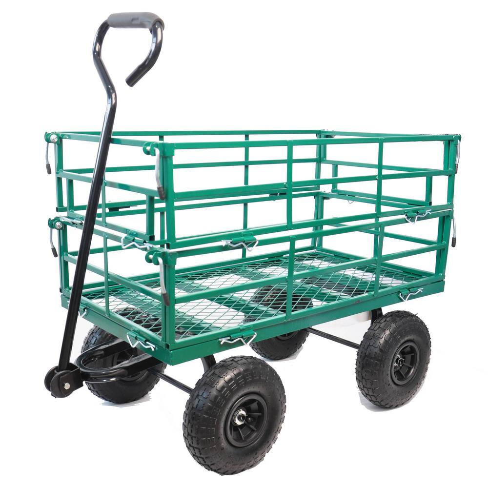 7 cu. ft. Green Metal Frame Outdoor Folding Utility Wagon Garden Cart with 