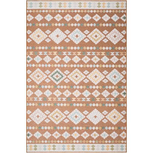 Livabliss Lakeside Rust Geometric 5 ft. x 7 ft. Indoor/Outdoor Area Rug ...