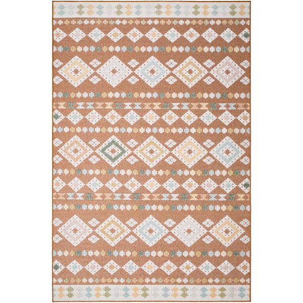 Lakeside Rust 8 ft. x 10 ft. Geometric Indoor/Outdoor Area Rug