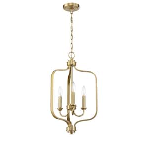 Bolden 60-Watt 3-Light Satin Brass Finish Hanging Foyer Kitchen Dining Pendant Light, No Bulbs Included