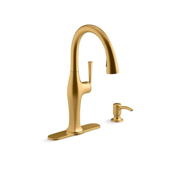 KOHLER Sundae Single-Handle Pull Down Sprayer Kitchen Faucet in Vibrant Brushed Moderne Brass